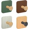 Jeesblsy Ganci Autoadesivi in Bambù, Gancio Parete in Acciaio Inossidabile in Legno Senza Foratura, Gancio Appendiabiti Porta Adesivo Resistente per Bagno Cucina Ufficio (4 Pezzi)