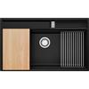 PRIMAGRAN Lavello da Cucina Nero 88x53cm, Lavandino in Granito a 1 vasca + Sifone Classico, Lavabo da Cucina Incasso al Mobile 90cm - Oslo 90 Pocket S455