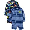 Simple Joys by Carter's Assorted Rashguard-Set Costume Intero, Blu Marino Amici Marini/Porpora Righe, 3 Anni (Pacco da 2) Bambino-Ragazzi