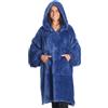 Kanguru - Felpa Coperta con Cappuccio, Plaid Pile Oversize con maniche, Hoodie, Pigiama Invernale, Vestaglia, Idea Regalo Compleanno Natale Donna Uomo, Soffice per Divano, 90x95 cm Fluffi Blu