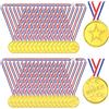 PLULON 60 Pezzi Medaglie d'oro per Bambini, Medaglie Vincitore in plastica Premio Medaglia d'oro per Bambini con Nastri al Collo per Competizioni di Feste per la Giornata dello Sport Scolastico (Oro)