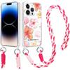 Yirlbey Trasparente Cover con Cordino per iPhone 14 Pro, Aesthetic Fiore Motivo Disegni Case, Robusto Silicone Custodia con Tracolla Collana Catena Antiurto Protettiva per iPhone 14Pro 6,1,Colorato