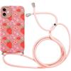 Yirlbey Cover per iPhone 11 6,1'' con Cordino, Aesthetic Fiocco Fiori Motivo Disegno Silicone Case Corda con Regolabile Laccio Antiurto Antigraffio Bumper Protezione della Fotocamera Custodia, Fragola