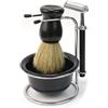 UNIQ Set completo da barba da uomo: kit per la rasatura a umido con rasoio, pennello da barba, bacinella e supporto