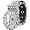 CaySep Cintura da donna e uomo con strass, stile cowboy, stile western, con borchie, cintura in pelle per jeans e pantaloni (adatta per girovita da 68,6 a 99,1 cm), Bling-argento, Fit for waistline 27 - 39