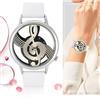 VGEBY1 Orologio analogico, Orologio da Polso da Uomo al Quarzo Tondo con quadrante a Forma di Nota Musicale a Forma di Nota Musicale(Cinturino Bianco) Le Signore guardano
