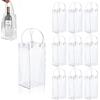 JReHuiG 10 pezzi Borsa Porta Ghiaccio per Bottiglie Vino, Sacchetto di Ghiaccio PVC Trasparente in PVC, Pieghevole Ice Bag per Vino Bottiglie, Borsa Refrigerante Bottiglie con Manico