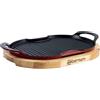Aeternum, Ghisa Viva, Grill in Ghisa Ovale con Base in Legno, Diametro 36x26 cm, Adatto all'Induzione, Adatto al forno, Nero/Rosso, Antiaderente