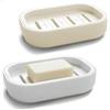 LEOUEANR 2 portasapone portatili, antiscivolo, con fori di drenaggio e scatola di sapone in plastica facile da pulire (bianco e grigio)