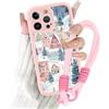Yirlbey Natale Cover con Cordino per iPhone 15 Pro, Natalizia Custodia con Aesthetic Inverno Neve Snow Disegni, Christmas Case Silicone con Tracolla Collana Orologi per Catena iPhone 15Pro 6,1, Rosa
