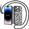 Yirlbey Cover per iPhone 16 Pro 6,3'' con Cordino, Aesthetic Leopardata Motivo Disegno Trasparente Silicone Sottile TPU + PC Case Corda con Regolabile Laccio Antiurto Custodia per Ragazze, Nero
