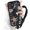 Yirlbey Cover con Cordino per iPhone 16, Morbido Silicone Custodia con Aesthetic Collage Leopardata Disegni, Antiurto Bumper Case con Tracolla Collana Orologi per Catena iPhone16 6,1, Stelle