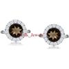 Artik Jewels Naturale Fumoso Quarzo Gemma Con 14K Placcato Oro Bianco Argento Gemelli #1300