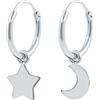 ENTREPLATA Orecchini a cerchio in argento sterling 925 coppia di orecchini creoli Sterling Silver Unisex due cerchi con ciondolo a forma di mezza luna e stella