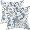GIOPAMGO Chinoiserie, Set di 2 federe per cuscini primaverili, 50 x 51 cm, motivo floreale con uccellini, decorazioni floreali per casa, divano, casa, stile vintage, bianco e blu