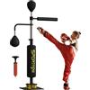 SPORTNOW Sacco da boxe autoportante con due speedballs, barra rotante da boxe, calciatore, regolabile in altezza, in acciaio, 84 x 36 x 140-205 cm, Nero | Aosom Italy