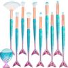 Miss-shop Set di Pennelli Trucco,Spazzole per Bellezza a Forma di Sirena 11 Pezzi Multicolore Cosmetiche Pennello Professionale Make up Pennelli per Fondotinta, Crema in Polvere, Fard, Ombretto, Sopracciglio