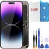 ZOETEC Schermo di ricambio per iPhone 14 Pro Max (non LCD) da 6,7 pollici Full HD Display COF Touch Screen Digitizer Frame Assembly con kit di strumenti di riparazione, adesivo impermeabile, vetro