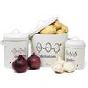 joeji's Kitchen Joejis Porta aglio e Cipolla Set di 3, contenitori per alimenti in metallo con coperchio e circolazione dell'aria a 360° - porta cipolla contenitore patate - Crema