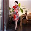 Donna Manica Corta Qipao Rétro Raso Cheongsam Pavone Motivo Vestito Casual Sexy