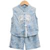 Completo Hanfu Bambino Blu Insieme Tunica Tang Con Panciotto + Pantaloncini