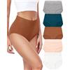RHYFF Mutandine da donna in pizzo di cotone a vita alta mutandine morbide traspiranti da donna hipster copertura completa slip S-3XL, Caffè, Large