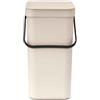 Brabantia Sort & Go Pattumiera 12L (Soft Beige), Pattumiera cucina in plastica con maniglia, Secchio spazzatura salvaspazio con coperchio stay open rimovibile, Cestino umido facile da pulire