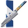 FINTISO Coltello da Chef 20 cm, Coltello Giapponese Ultra Affilato in Acciaio in Polvere S35VN, 7 Strati di Acciaio Laminato, Manico in Resina Celeste e Legno Stabilizzato+