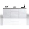 WHOUS Credenza e Buffet MAGIC per Soggiorno con 2 Ante e 3 Cassetti, Madia per Salotto, Cucina e Sala da Pranzo in Legno, 180x40x80, Bianco Lucido