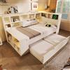 Kebnor Letto singolo bianco, letto portaoggetti con letto estraibile, ripiani su 3 lati e ricarica USB/tipo C integrata, letto funzionale per cameretta dei bambini e ragazzi, senza materasso (90 x 200