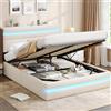AOGLLATI Letto Matrimoniale 140x190 cm con Contenitore Idraulico, Letto Contenitore Matrimoniale con Stazione di Ricarica e Luci LED, Struttura Letto Matrimoniale con Testiera Imbottita, Beige