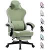 Dowinx Sedia da gaming in tessuto con cuscino a molla, sedia da ufficio ergonomica con supporto lombare e poggiapiedi per adulti, sedia da gaming grande e alta per ufficio, gaming 135 kg, verde