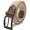 Fairwin Cintura Uomo, Cintura Elastica Intrecciata per Uomo, Confortevole Tessuto Elastico Stretch per Jeans Pantaloni (Beige (Fibbia Nero), L: 115cm (vita 90-100cm/36-40))