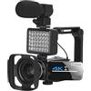 LLOOPK Videocamera, Fotocamere digitali da 56 MP for la fotografia Videocamera 4K Webcam Vlog Set Zoom digitale 18X Videoregistratore for visione notturna(64G SD Card,Kit 1)