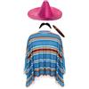 I LOVE FANCY DRESS LTD Costume in maschera da bandito messicano del far West, poncho rosso blu e verde, baffi, sigaro e sombrero, per adulto, taglia unica, Pink, taglia unica