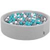 KiddyMoon Piscina di Palline 120X30cm/300 Palline Colorate Grande Tondo per Bambini, Fabbricato in EU, Grigioch:Grigio/Bianco/Turchese