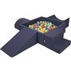 KiddyMoon Area di Gioco in Schiuma con Quadrato Piscina di Palline (300 Palline) per Bambini, Blu Scuro:Verdech/Arancione/Turche/Blu/Azuro/Gialo