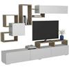 Dmora - Parete attrezzata Thalassa, Composizione soggiorno, Mobile salotto multiuso, Armadio porta TV, 210x37h47 cm, Bianco e Noce