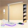Morotty Lampada da scrivania 10W, dimmerabile lampada da tavolo porta USB, 5 temperature di colore con regolazione della luminosità dal 10% al 100%, lampada da comodino pieghevole per lavoro,studiare(Bianco)