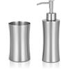 Inbagno Set Accessori Bagno 2 Pezzi In Acciaio Inox Satinato - Dispenser Sapone Liquido 280 Ml E Bicchiere Porta Spazzolino - Linea Lunar