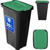 KADAX Pattumiera per la Raccolta dei Rifiuti, 30 L, Robusta Con Coperchio Ermetico, Sistema di Raccolta in Plastica (Coperchio Verde)