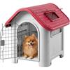 PawHut cuccia per cani da esterno con tetto portello cancello rifugio per cani di piccola taglia casa per animali circolazione d'aria impermeabile metallo plastica rosso+grigio chiaro 59 x 75 x 66 cm
