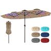 COSTWAY Ombrellone da Giardino Doppio 375 x 200 cm, con 108 Luci Led, Manovella, Anti-UV, 12 Stecche Metalliche, per Terrazza, Piscina e Cortile (Marrone, 375 x 200 cm con luci)