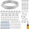 FSHIHINE Kit di Fissaggio per Vela Parasole con Cavo Rivestito 20 m Φ3mm, Tenditore M5, Occhielli, Clip per Fune, Kit di Fissaggio Tenda in Acciaio Inox 304, per Giardino Triangolari e Rettangolari
