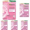 Garnier Maschera per panno, maschera viso per pelle pallida, bagliore e idratante, con acido ialuronico e sakura, Hydra Bomb, 28 g (Confezione da 5)