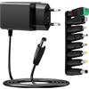 Lumitrex Alimentatore di rete da 6 V 1 A con 8 adattatori AC 100 - 240 V su DC 5,5 mm x 2,1 mm, 6 V, 1000 mA, adattatore universale AC-DC da 6 V per strisce LED, CCTV, router Reolink e auto per bambini