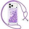 Vauki Cover per iPhone 17 Pro Max con Cordino, Trasparente Glitter Liquido Antiurto Brillantini Tracolla Custodia,Antiurto Antigraffio Silicone Bumper Protettivo Case per iPhone 17 Pro Max, Viola