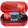 TOZO T12 Mini Cuffie Bluetooth 5.3 con ENC Chiamata LED Schermo ORIGX 2.0 Acustica EQ Regolazione 55 Ore Riproduzione Supporti Caricatore Wireless e USB Tipo C IPX8 Rosso