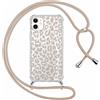 ZhuoFan Custodia con Cordino per iPhone 13 Mini 5,4, Trasparente Aesthetic Modello Leopardo Marrone Disegni Cover con Collana Antiurto Case Cellulare Girocollo per Femmina, 01