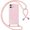 Krdvekm Custodia con Cordino per iPhone 11 6,1, Trasparente Aesthetic Papillon Disegni Summer Cute Motivo Cover con Collana Bumper Case Protezione della Fotocamera Cellulare per Femmina, Rosa